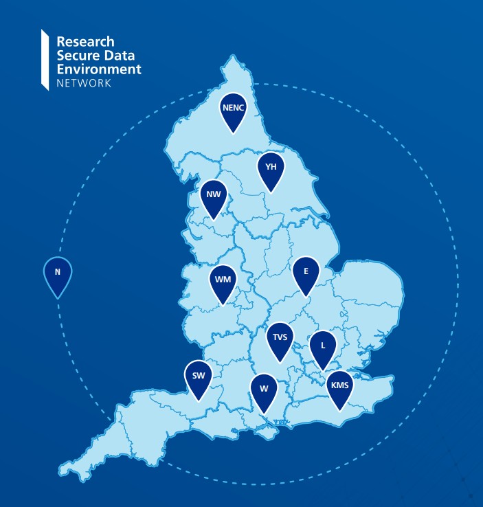 Research Secure Data Environment Network - Location Map for England